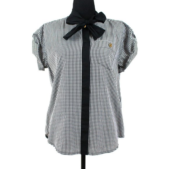 Louis Vuitton Tops - Louis Vuitton Black and White Gingham Bow Tie Blouse